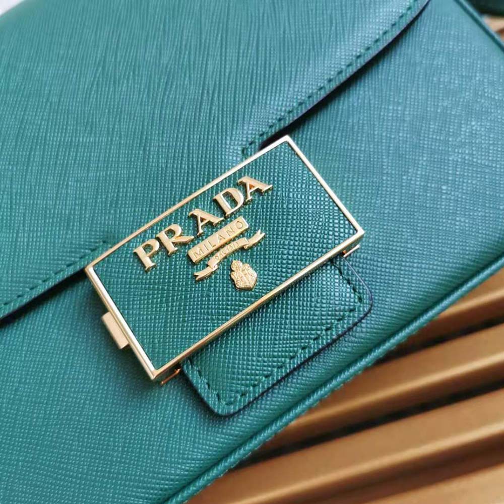 Prada Women Saffiano Leather Prada Embleme Bag-Green - image 8