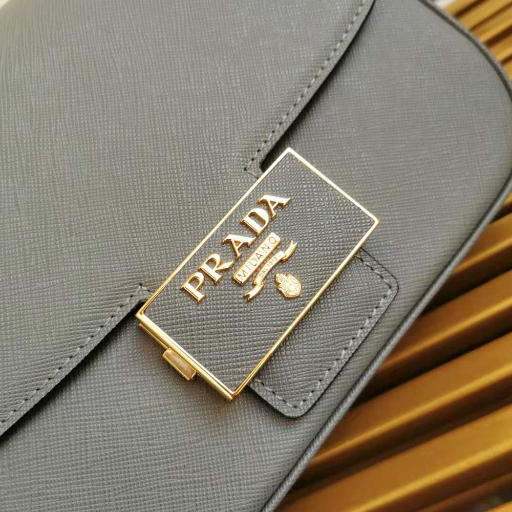 Prada Women Saffiano Leather Prada Embleme Bag-Gray - image 6
