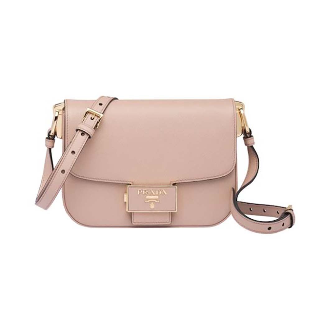 Front view of Prada Women Saffiano Leather Prada Embleme Bag-Pink