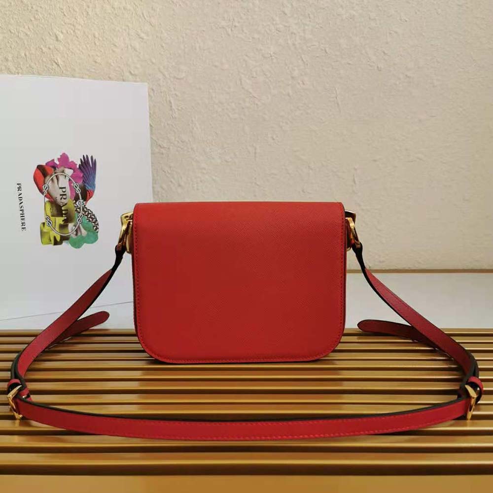 Prada Women Saffiano Leather Prada Embleme Bag-Red - image 4