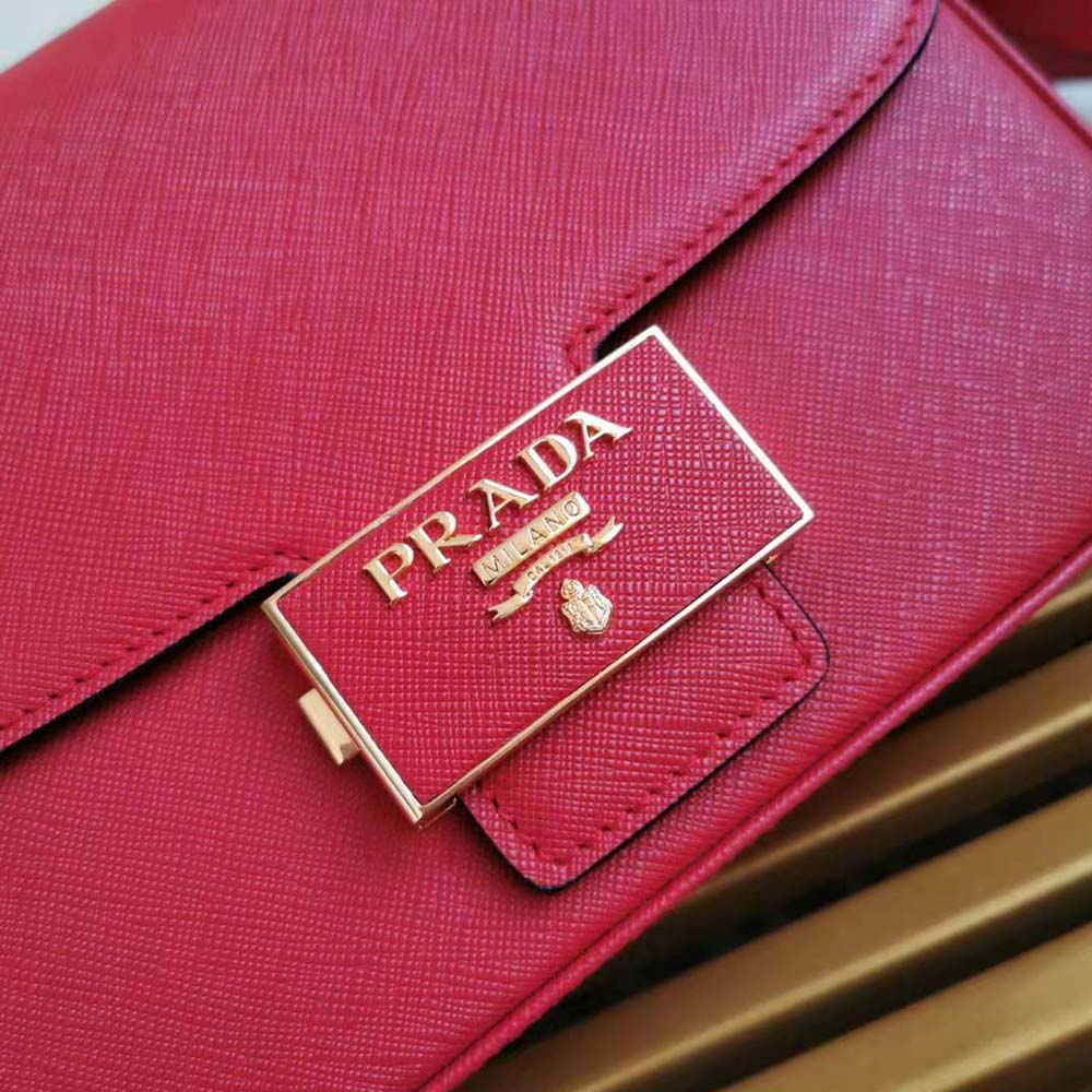 Prada Women Saffiano Leather Prada Embleme Bag-Red - image 7