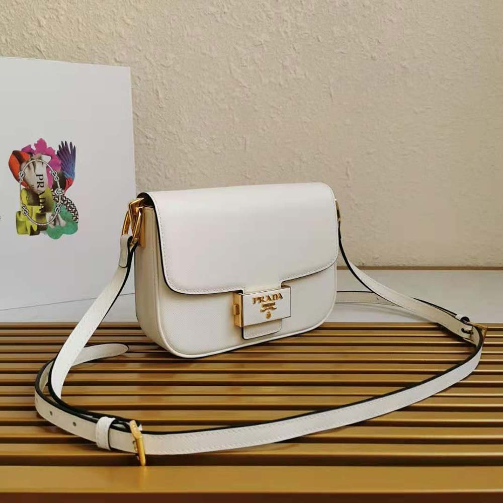 Prada Women Saffiano Leather Prada Embleme Bag-White - image 5