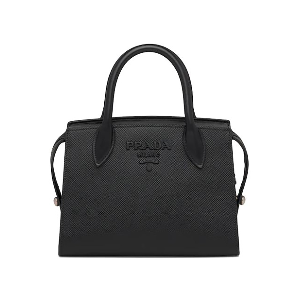Front view of Prada Women Saffiano Leather Prada Monochrome Bag-Black