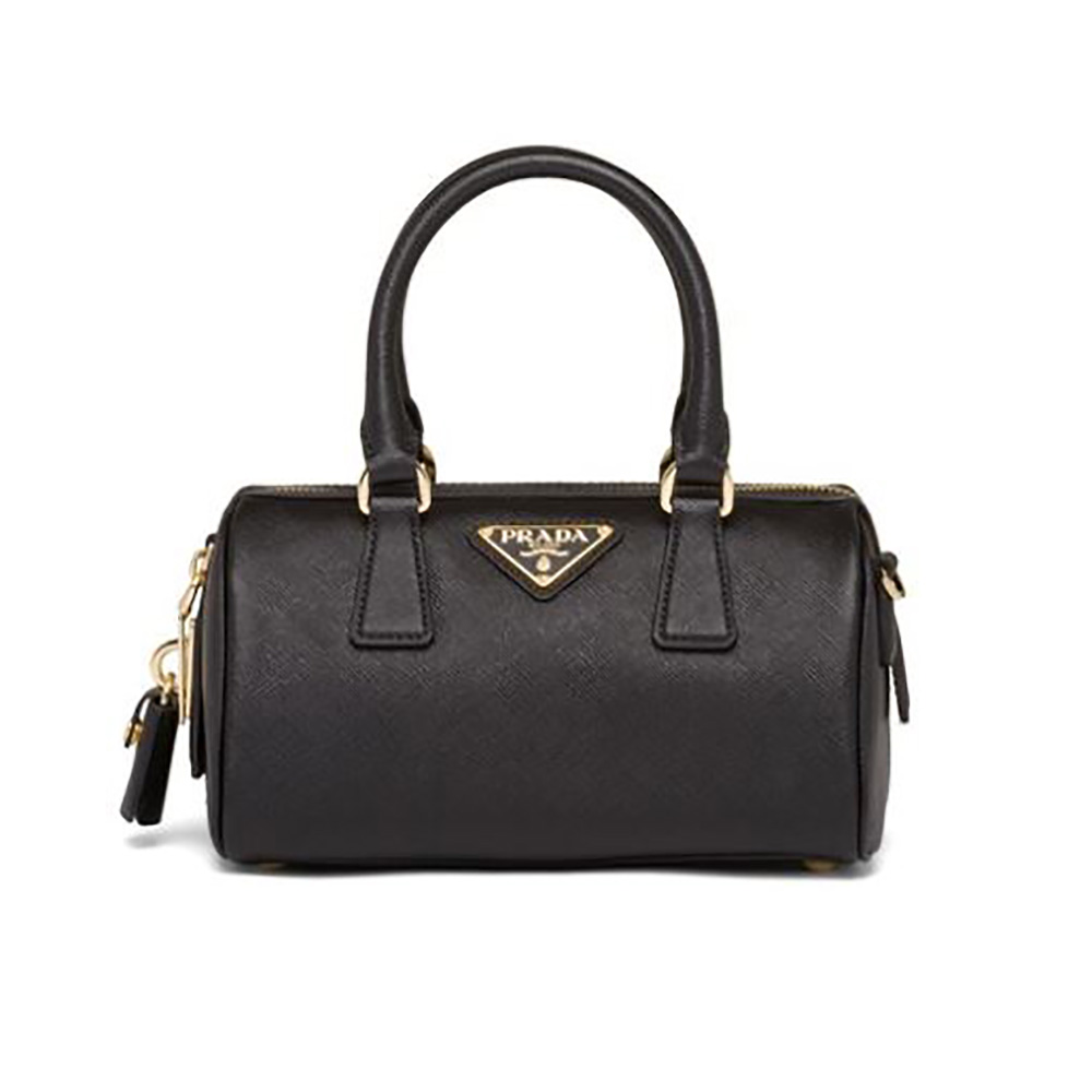 Front view of Prada Women Saffiano Leather Top-handle Bag-Black showing flap