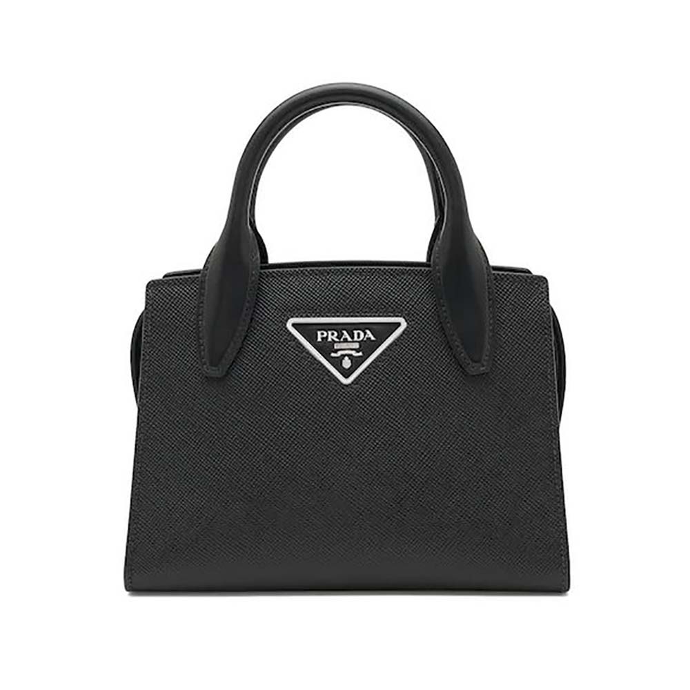 Front angle of Prada Women Saffiano leather Prada Kristen Handbag-Black
