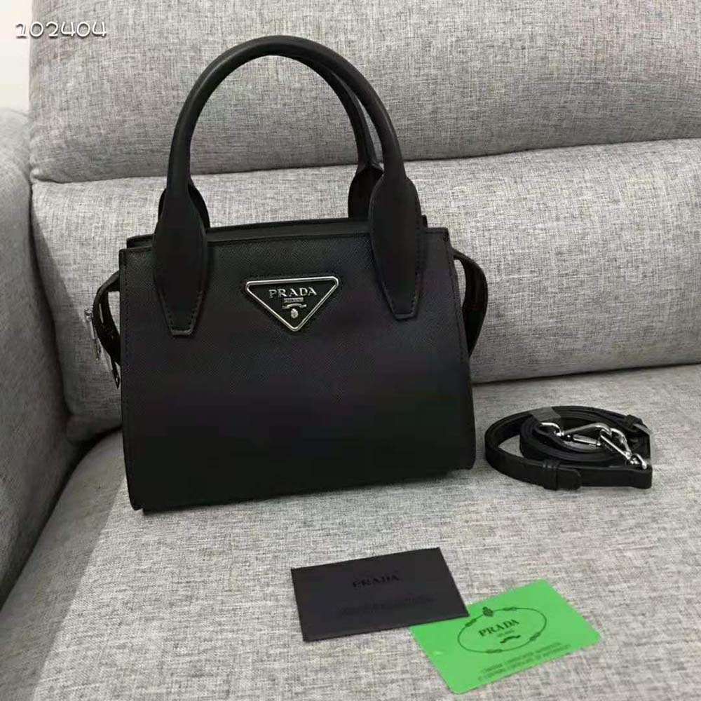 Side view showing structured silhouette of Prada Kristen Handbag-Black