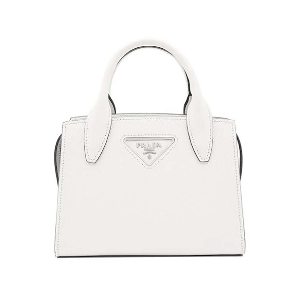 Front view of Prada Women Saffiano leather Prada Kristen Handbag-White