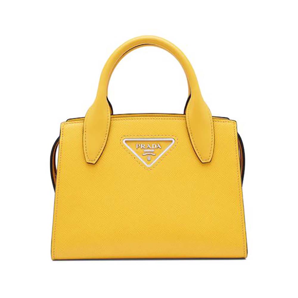 Front view of Prada Women Saffiano leather Prada Kristen Handbag-Yellow