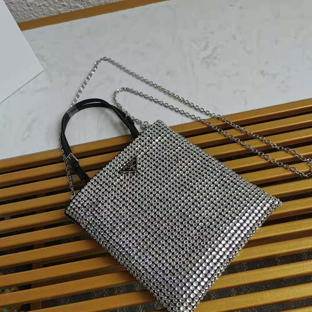 Prada Women Satin Handbag with Decoration-Silver - image 4