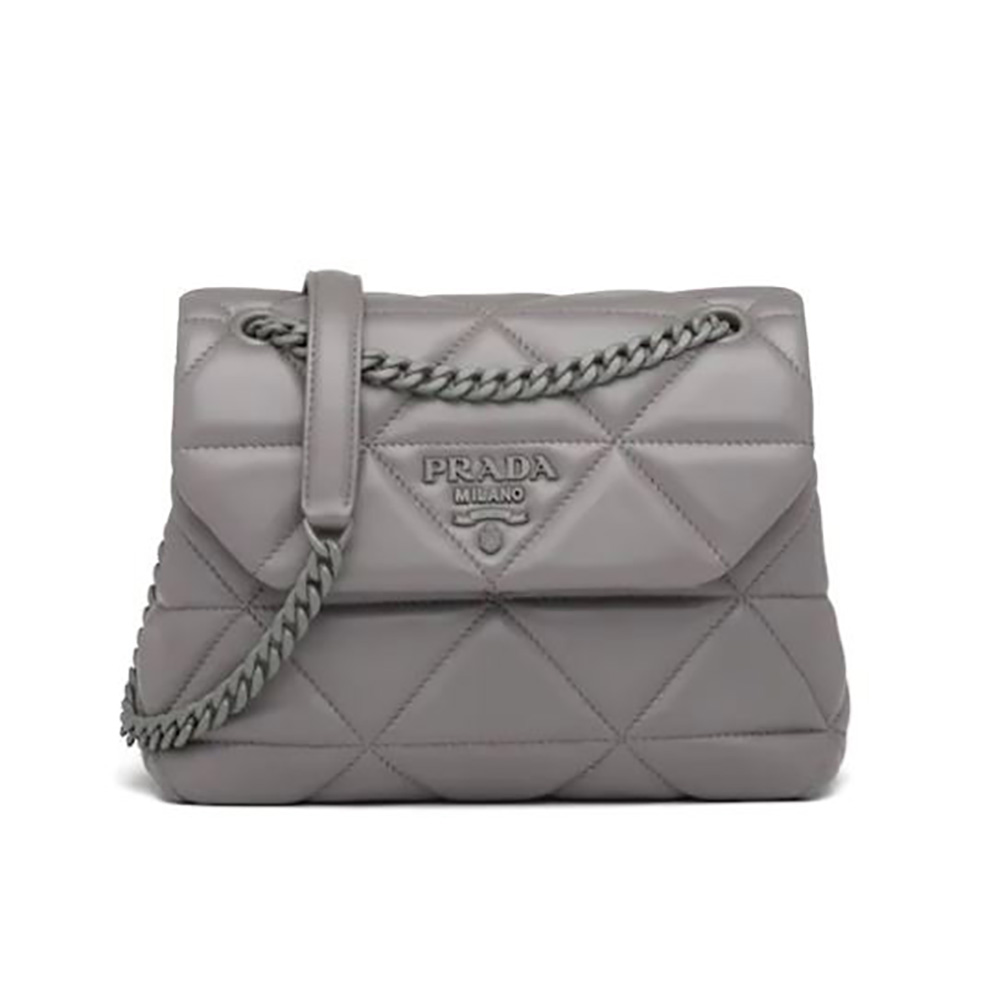Front view of Prada Women Small Nappa Leather Prada Spectrum Bag-Silver