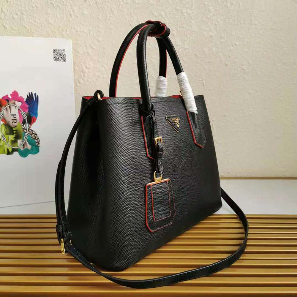 Prada Women Small Saffiano Leather Double Prada Bag-Black - image 4