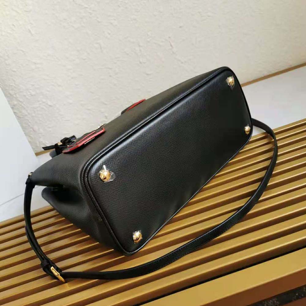 Prada Women Small Saffiano Leather Double Prada Bag-Black - image 6