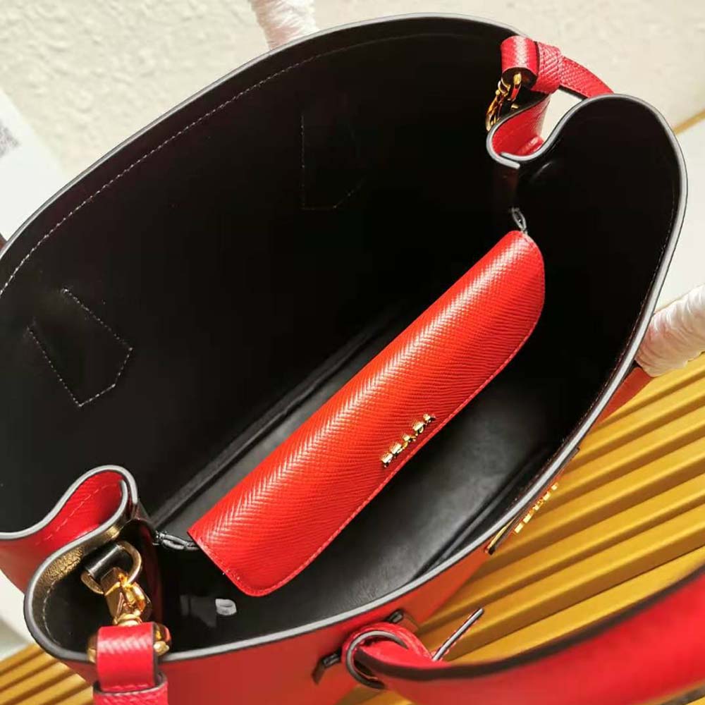 Prada Women Small Saffiano Leather Double Prada Bag-Red - image 10