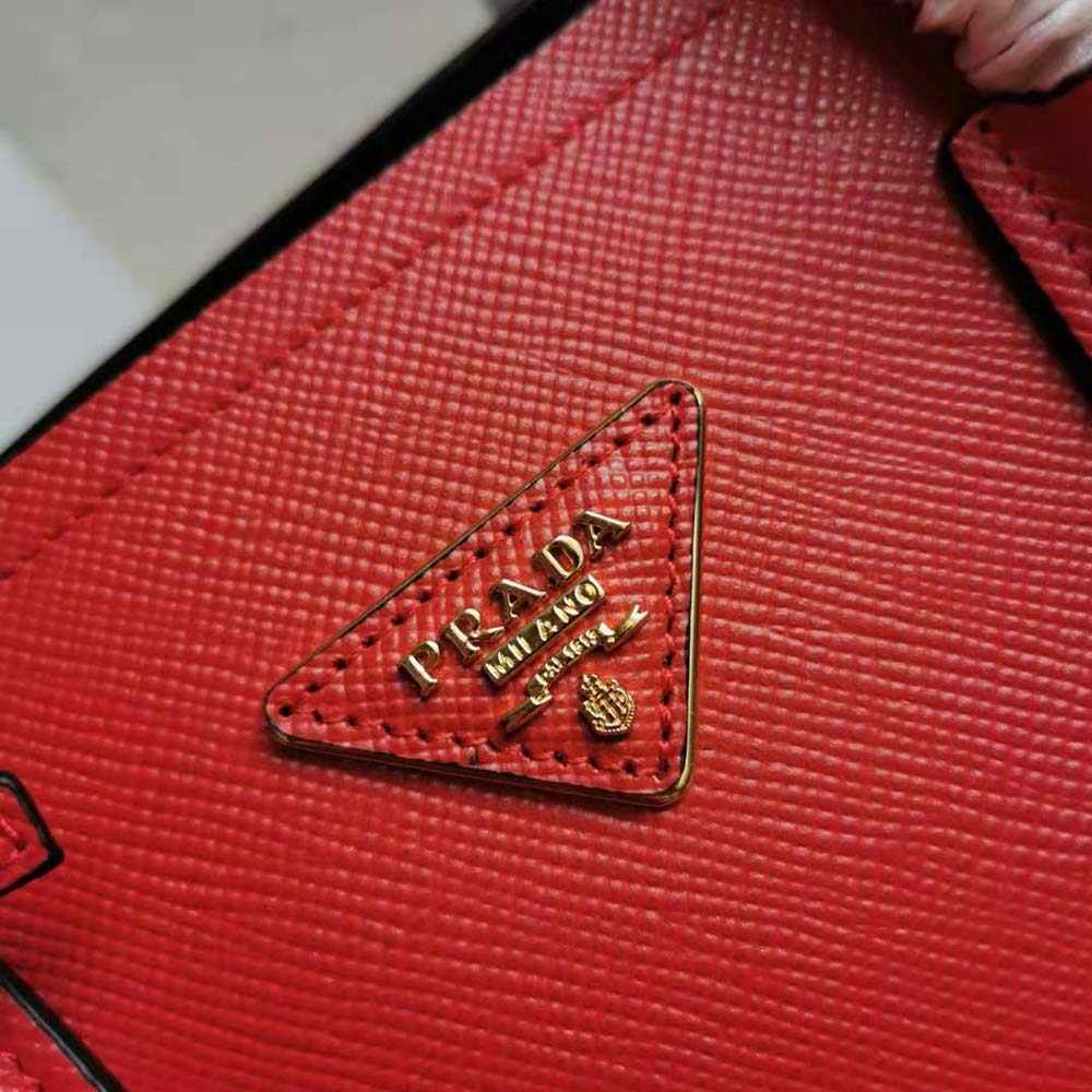 Prada Women Small Saffiano Leather Double Prada Bag-Red - image 9