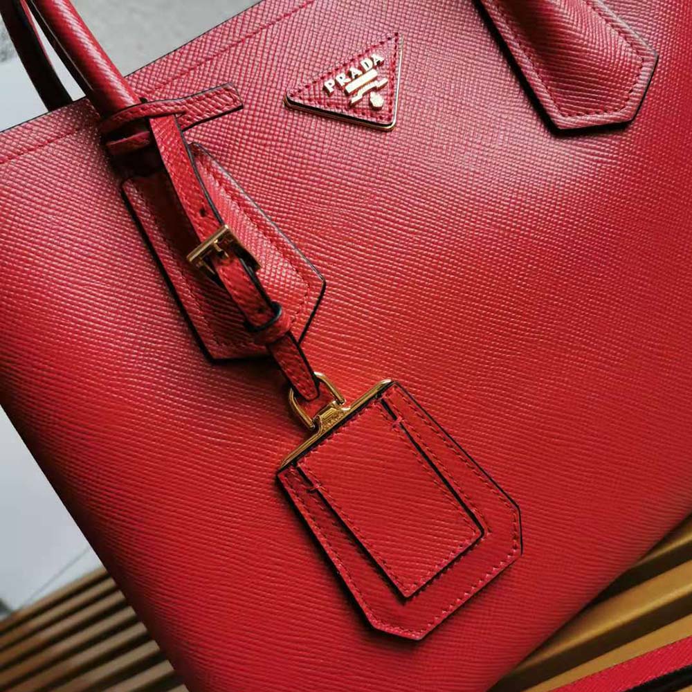 Prada Women Small Saffiano Leather Double Prada Bag-Red - image 8