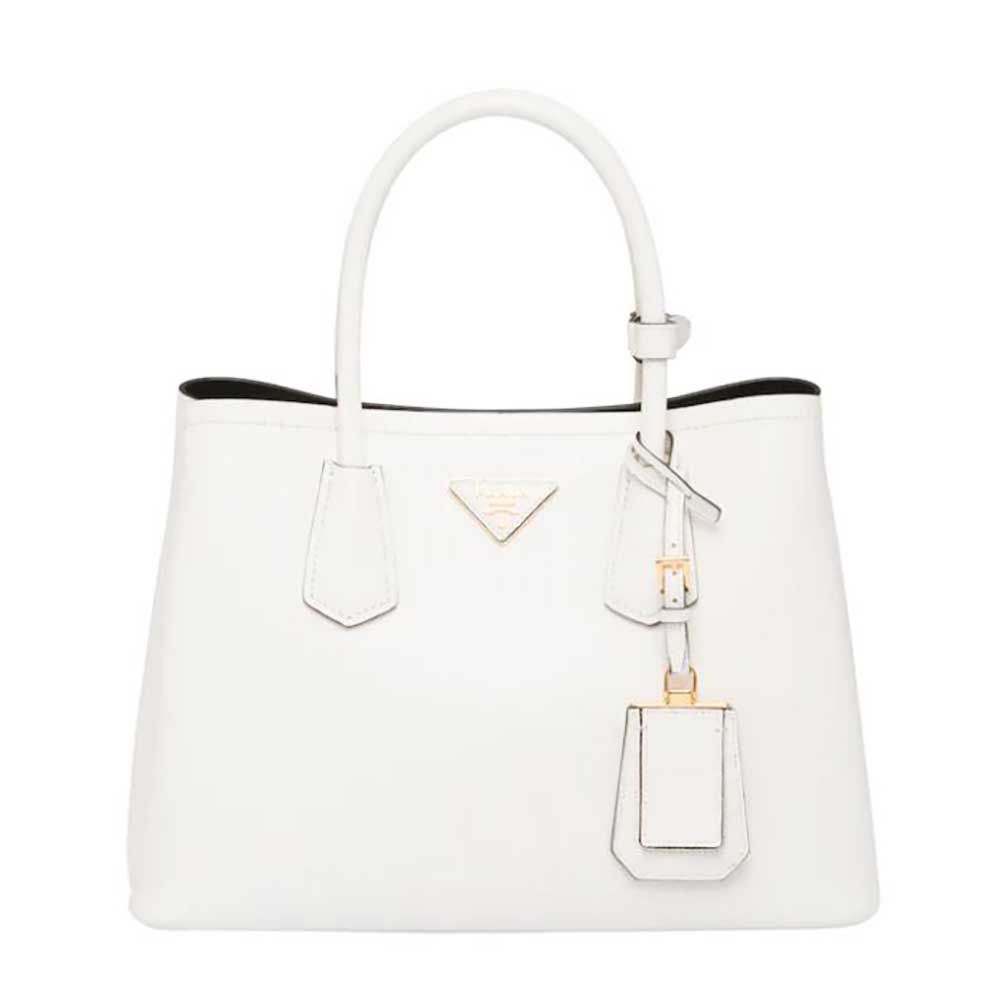 Front view of Prada Women Small Saffiano Leather Double Prada Bag-White