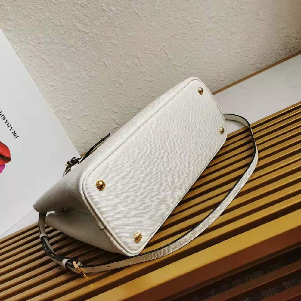 Prada Women Small Saffiano Leather Double Prada Bag-White - image 5
