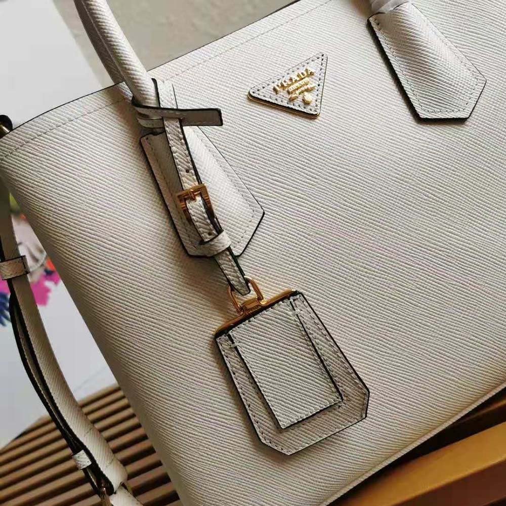 Prada Women Small Saffiano Leather Double Prada Bag-White - image 7