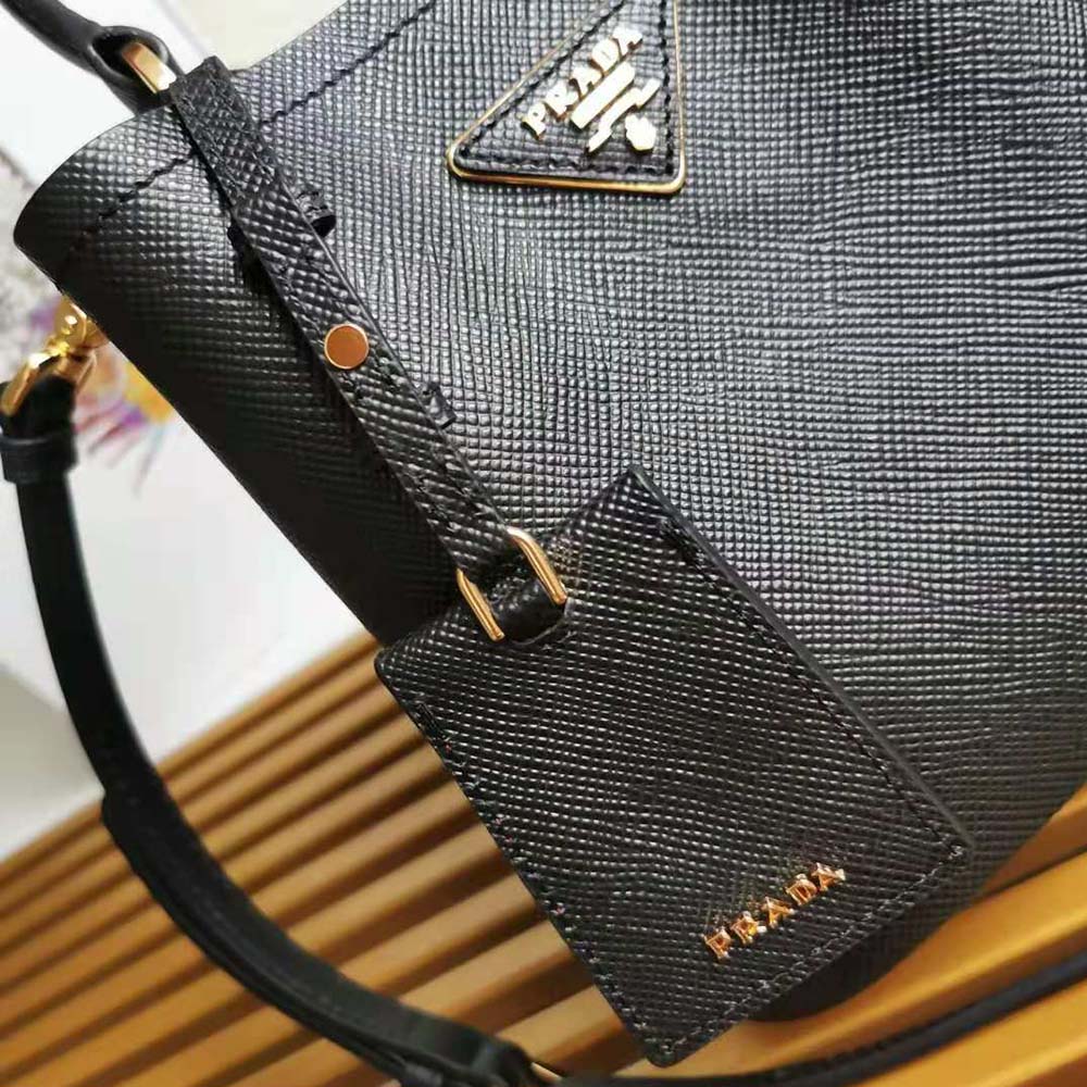 Prada Women Small Saffiano Leather Prada Panier Bag-Black - image 7