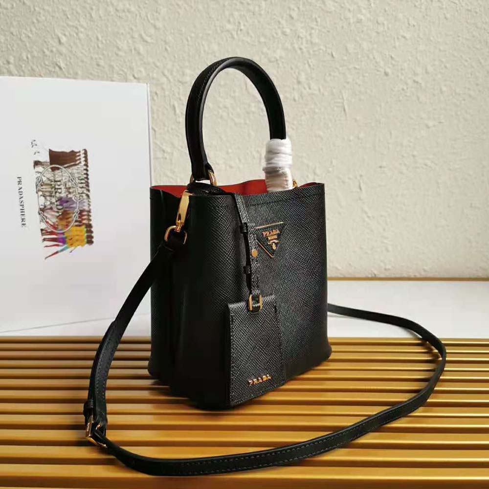 Prada Women Small Saffiano Leather Prada Panier Bag-Black - image 4