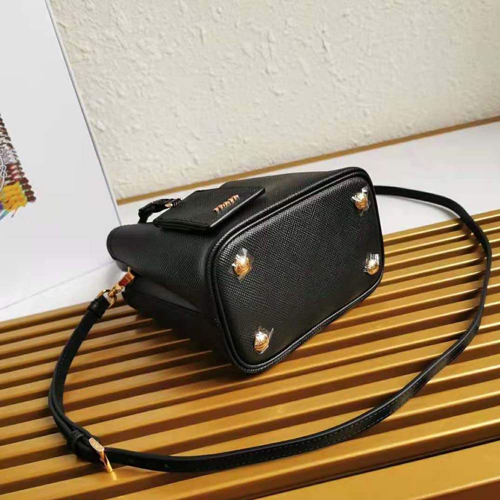 Prada Women Small Saffiano Leather Prada Panier Bag-Black - image 5