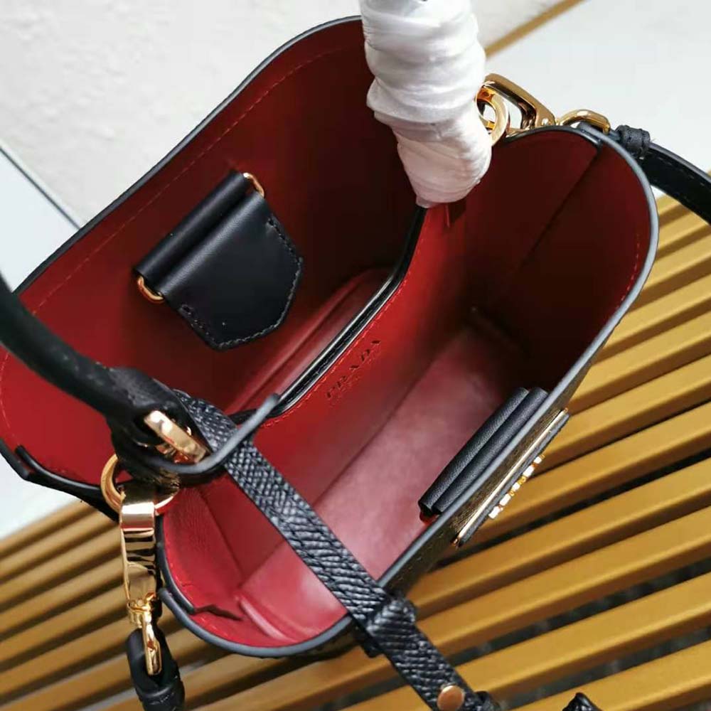 Prada Women Small Saffiano Leather Prada Panier Bag-Black - image 10