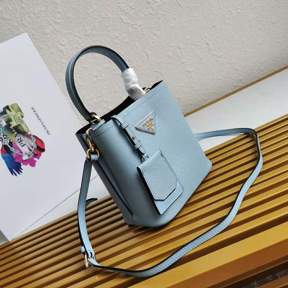 Prada Women Small Saffiano Leather Prada Panier Bag-Blue - image 4