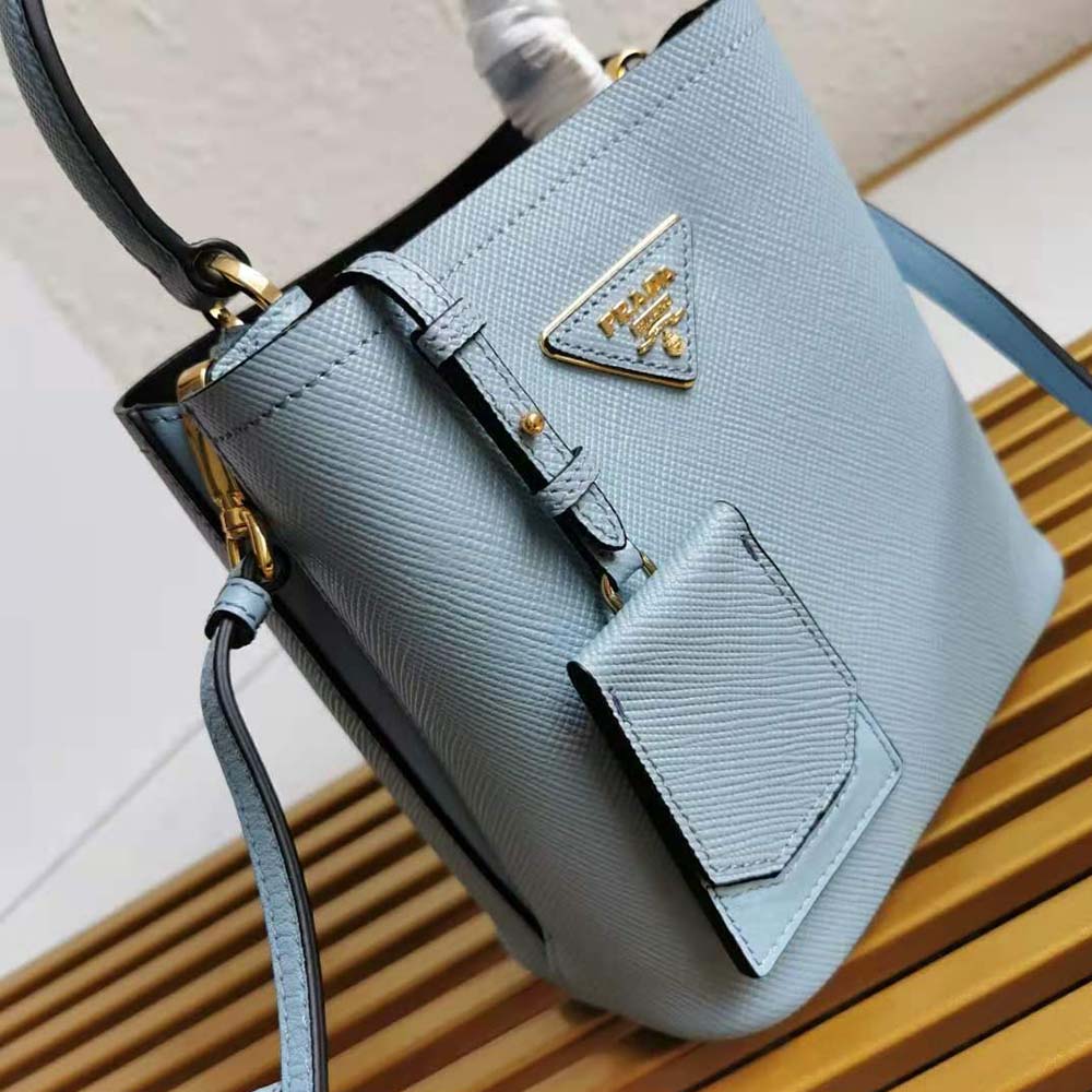 Prada Women Small Saffiano Leather Prada Panier Bag-Blue - image 7