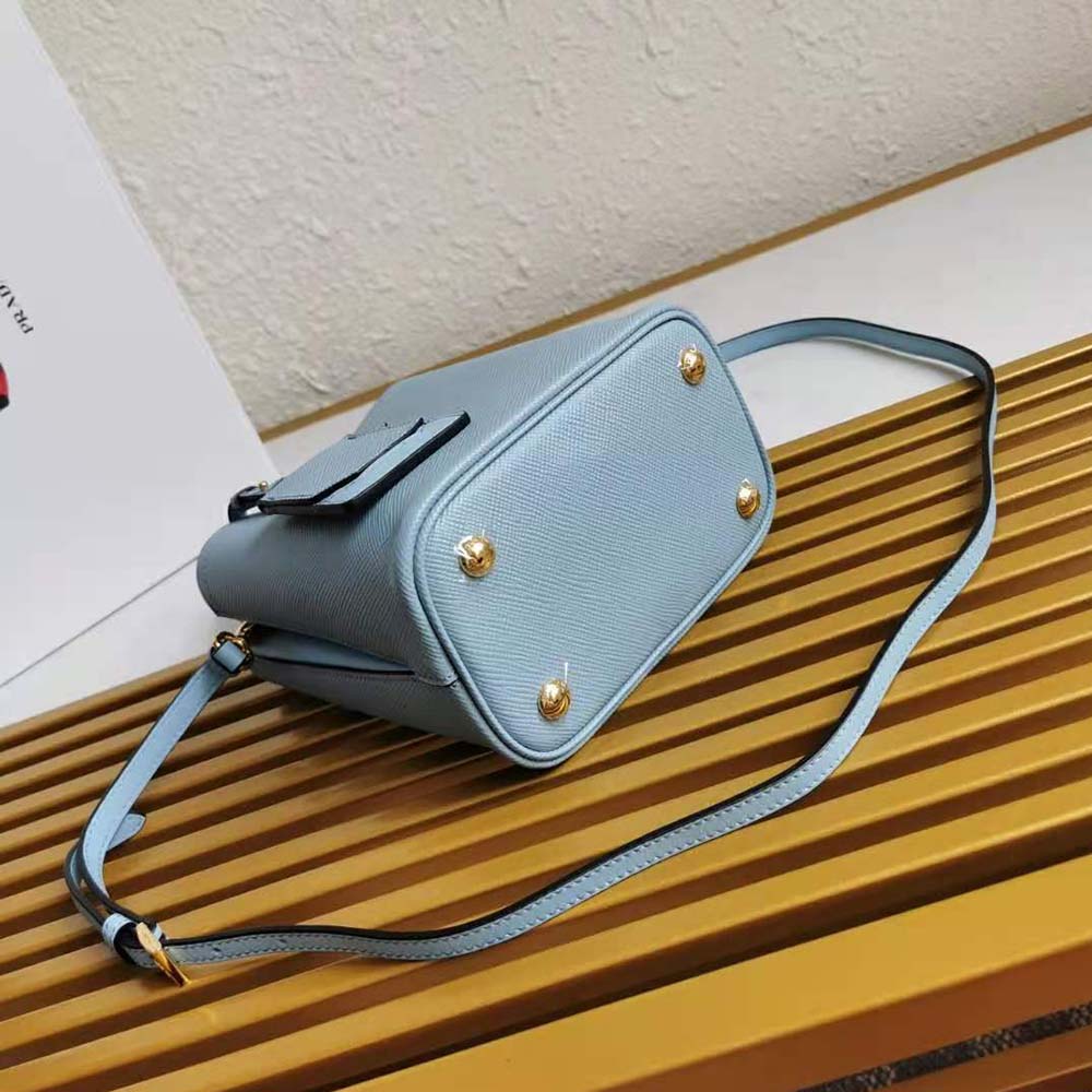 Prada Women Small Saffiano Leather Prada Panier Bag-Blue - image 5