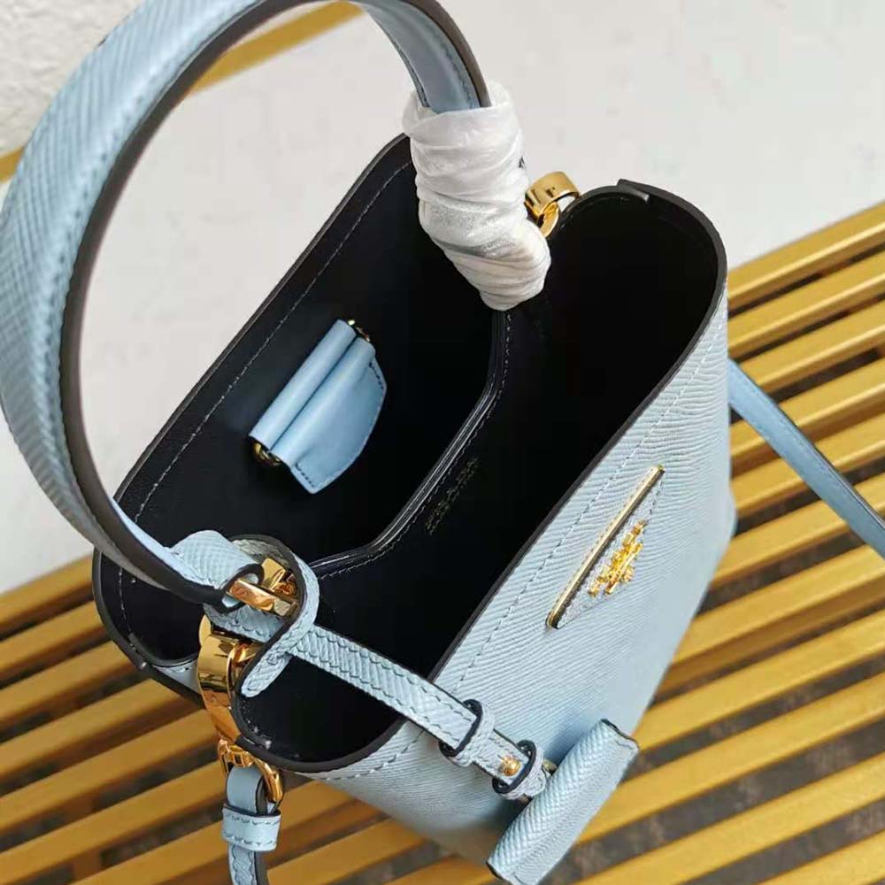 Prada Women Small Saffiano Leather Prada Panier Bag-Blue - image 9