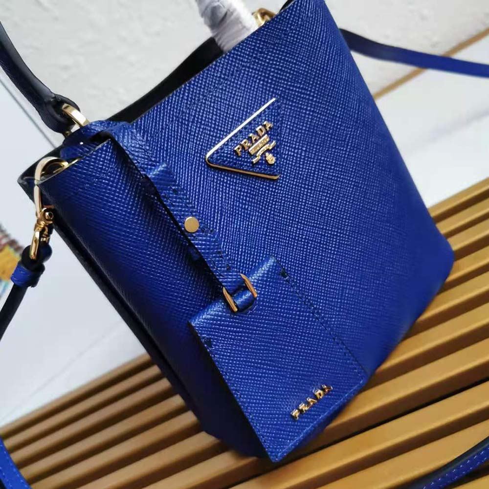 Prada Women Small Saffiano Leather Prada Panier Bag-Navy - image 7