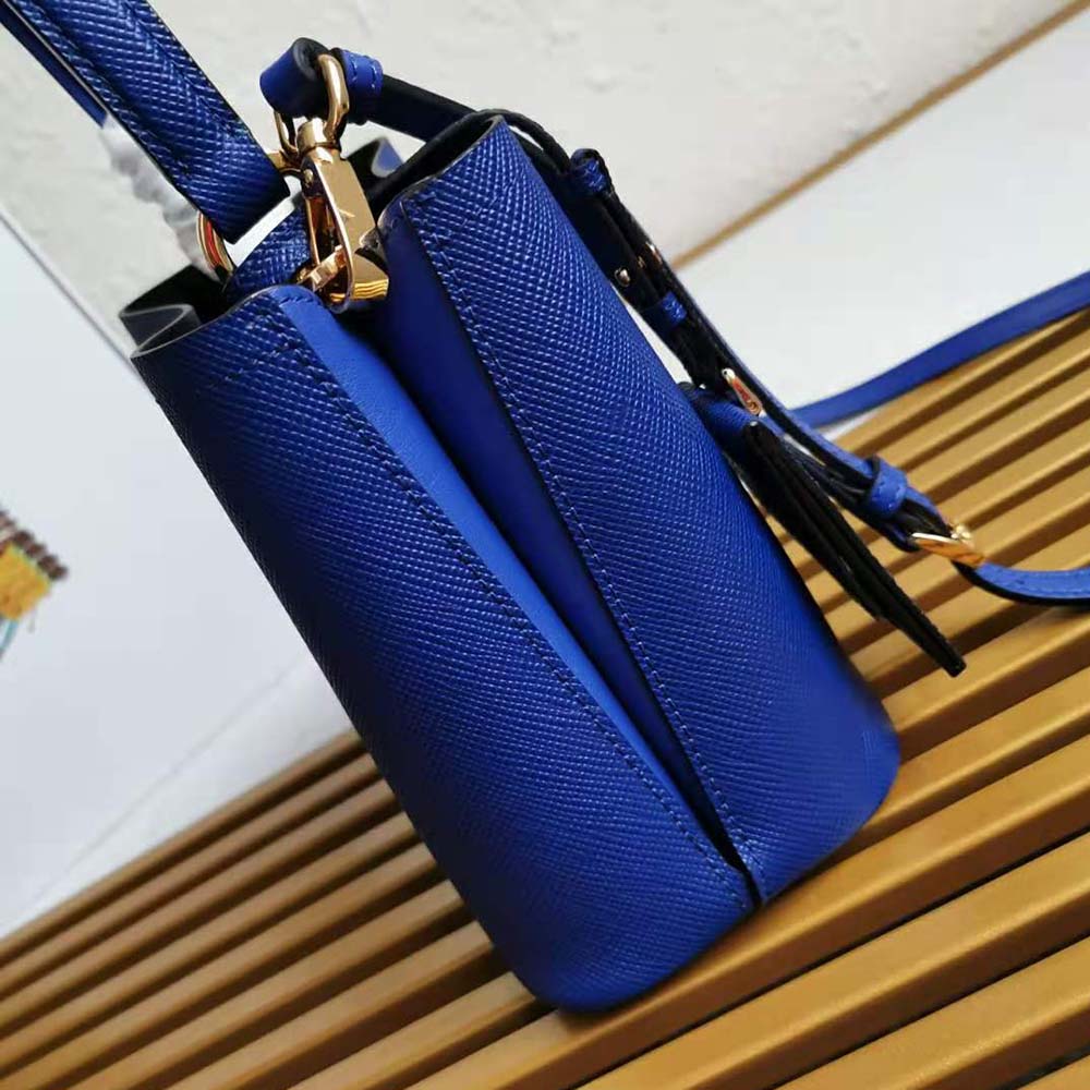 Prada Women Small Saffiano Leather Prada Panier Bag-Navy - image 6