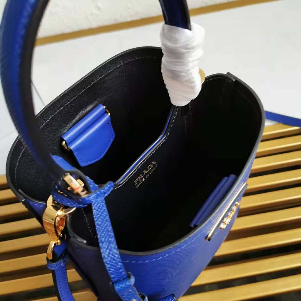 Prada Women Small Saffiano Leather Prada Panier Bag-Navy - image 9