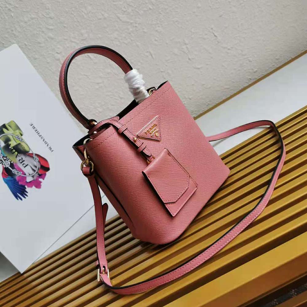 Prada Women Small Saffiano Leather Prada Panier Bag-Pink - image 4