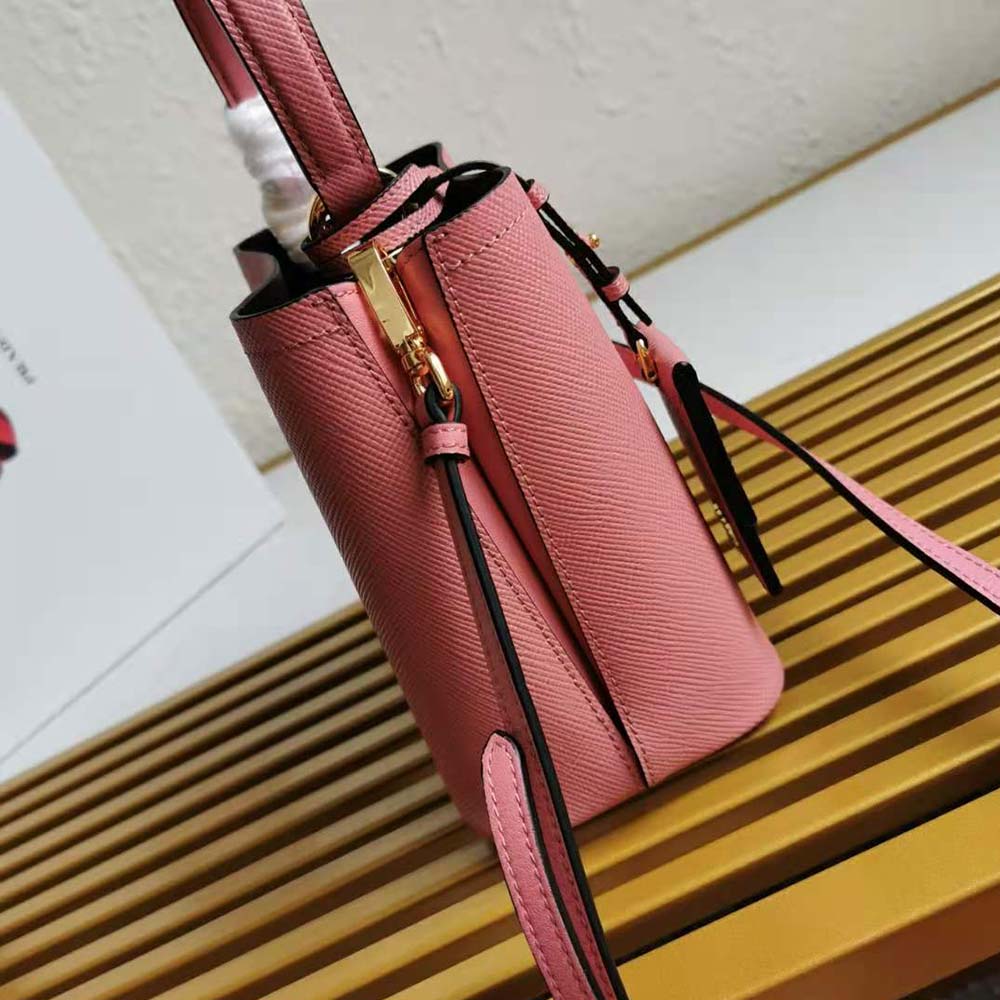Prada Women Small Saffiano Leather Prada Panier Bag-Pink - image 6