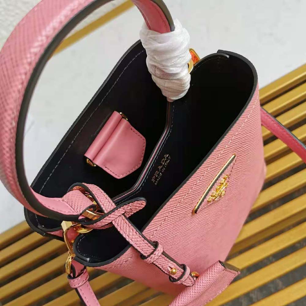 Prada Women Small Saffiano Leather Prada Panier Bag-Pink - image 10