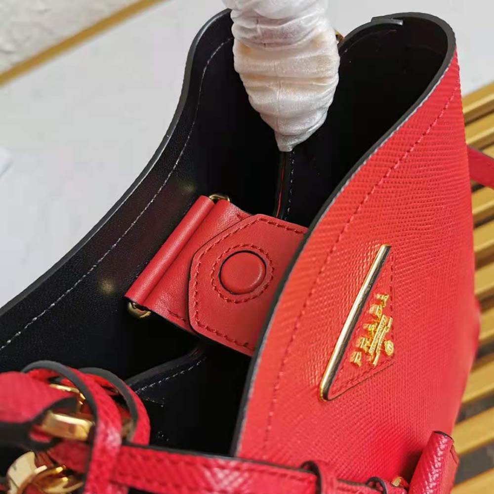 Prada Women Small Saffiano Leather Prada Panier Bag-Red - image 8