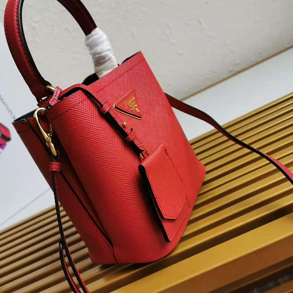 Prada Women Small Saffiano Leather Prada Panier Bag-Red - image 7