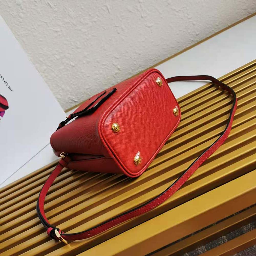 Prada Women Small Saffiano Leather Prada Panier Bag-Red - image 5