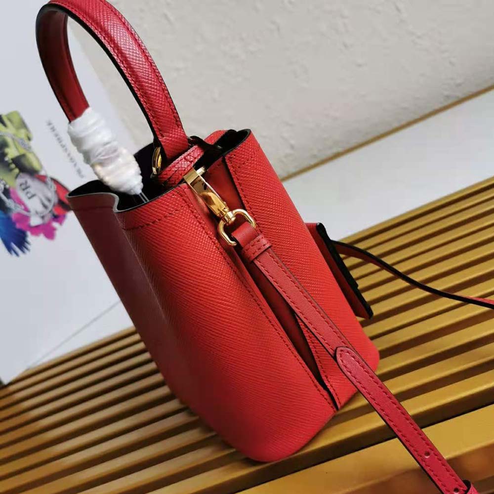 Prada Women Small Saffiano Leather Prada Panier Bag-Red - image 6