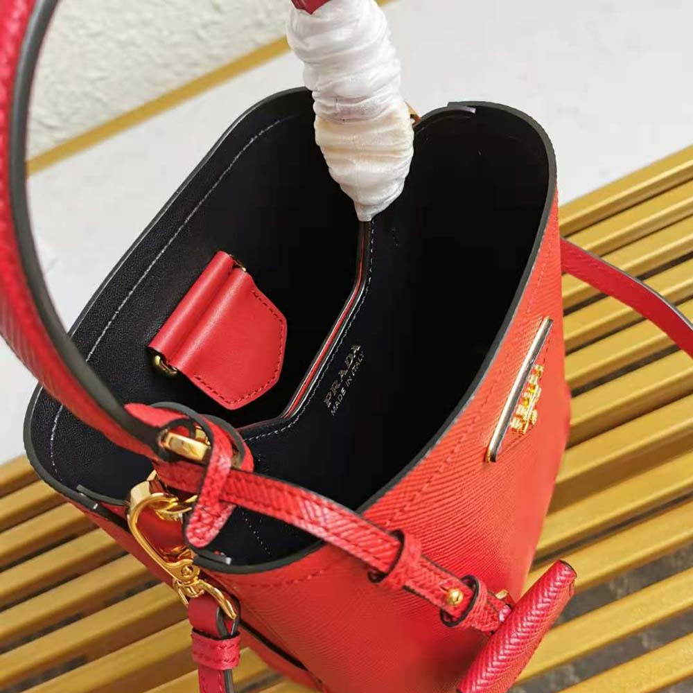 Prada Women Small Saffiano Leather Prada Panier Bag-Red - image 10