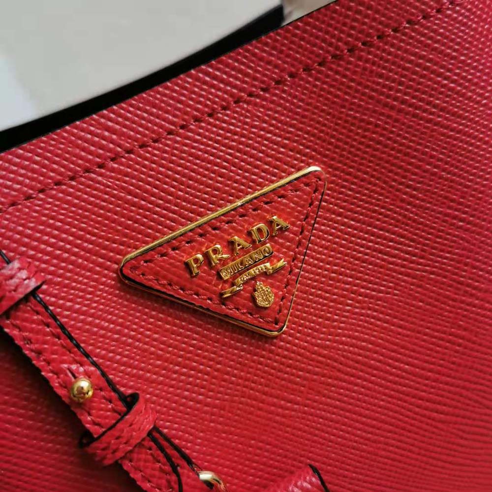 Prada Women Small Saffiano Leather Prada Panier Bag-Red - image 9