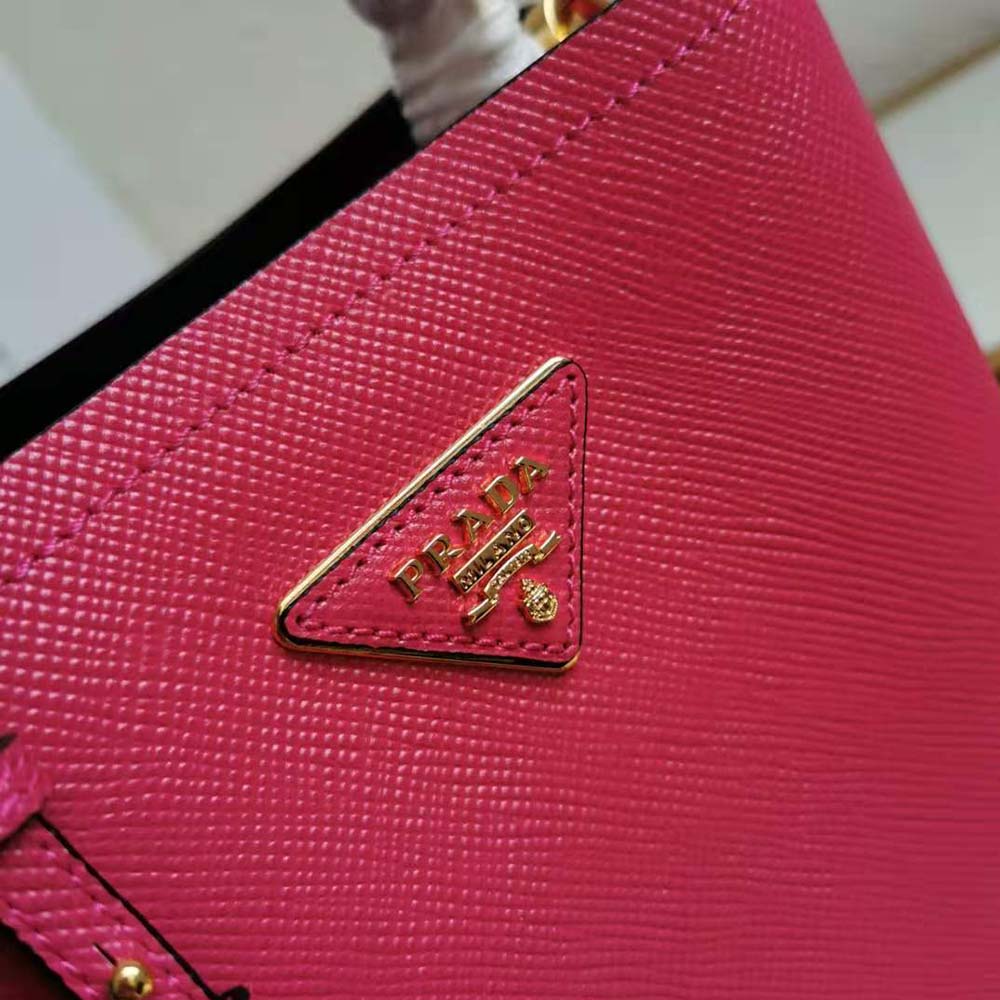 Prada Women Small Saffiano Leather Prada Panier Bag-Rose - image 8