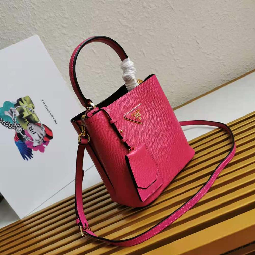Prada Women Small Saffiano Leather Prada Panier Bag-Rose - image 4