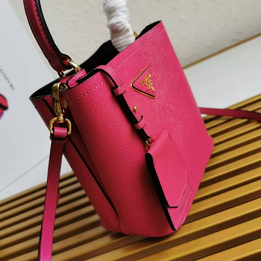 Prada Women Small Saffiano Leather Prada Panier Bag-Rose - image 7