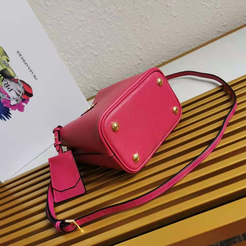 Prada Women Small Saffiano Leather Prada Panier Bag-Rose - image 5