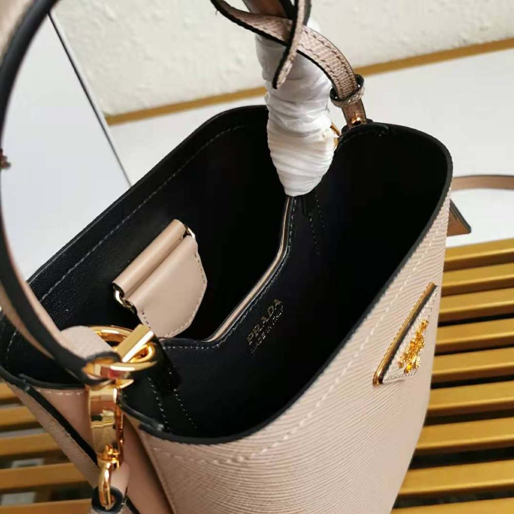 Prada Women Small Saffiano Leather Prada Panier Bag-Sandy - image 10