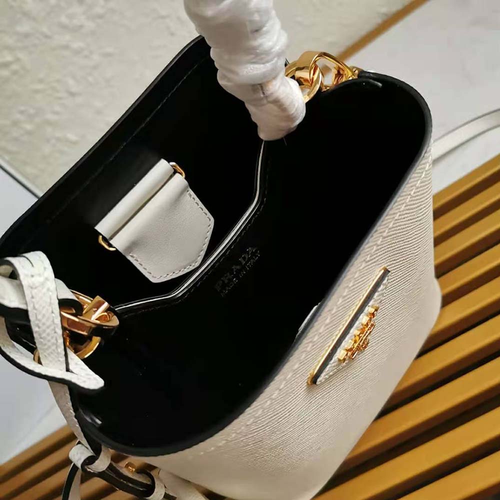 Prada Women Small Saffiano Leather Prada Panier Bag-White - image 8