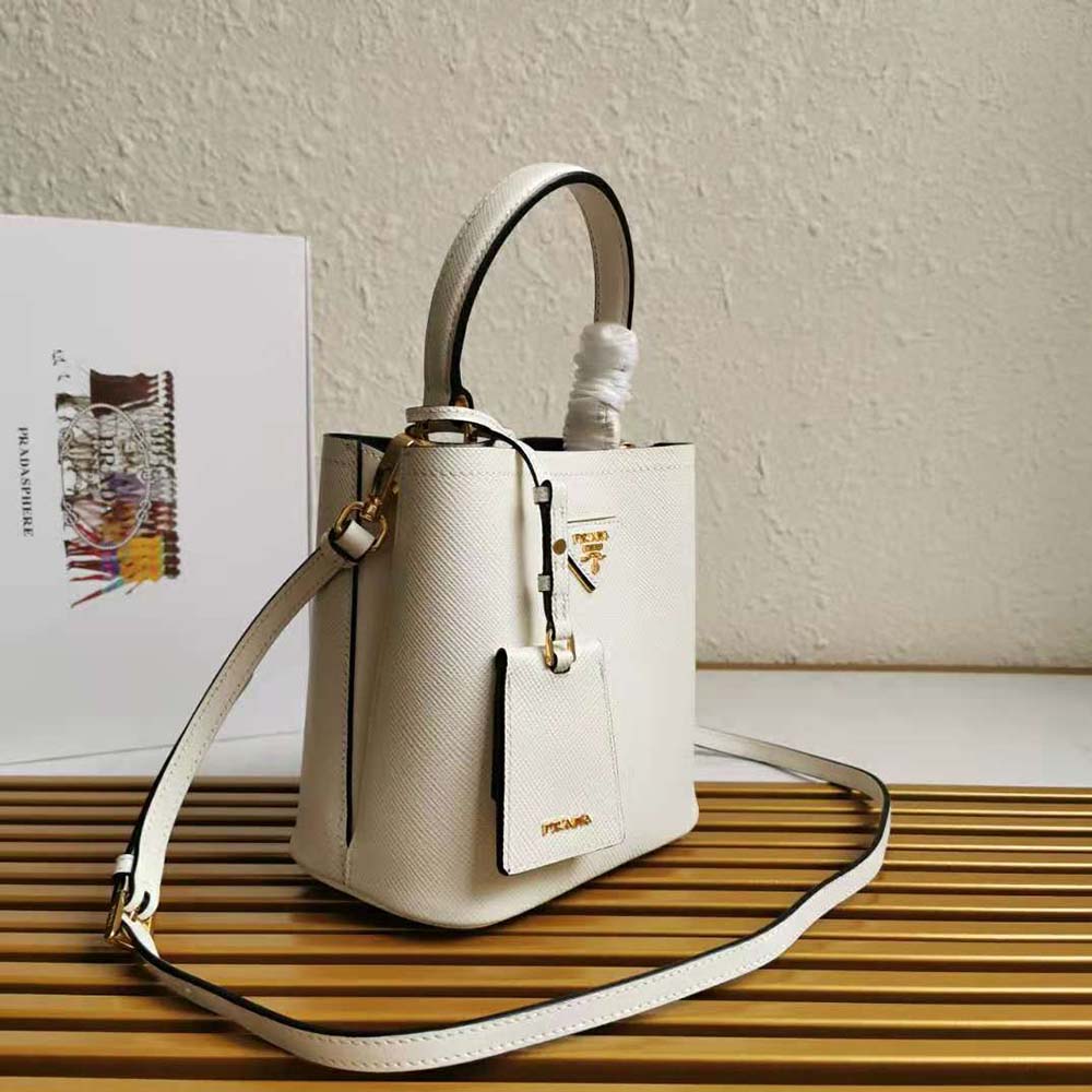 Prada Women Small Saffiano Leather Prada Panier Bag-White - image 4