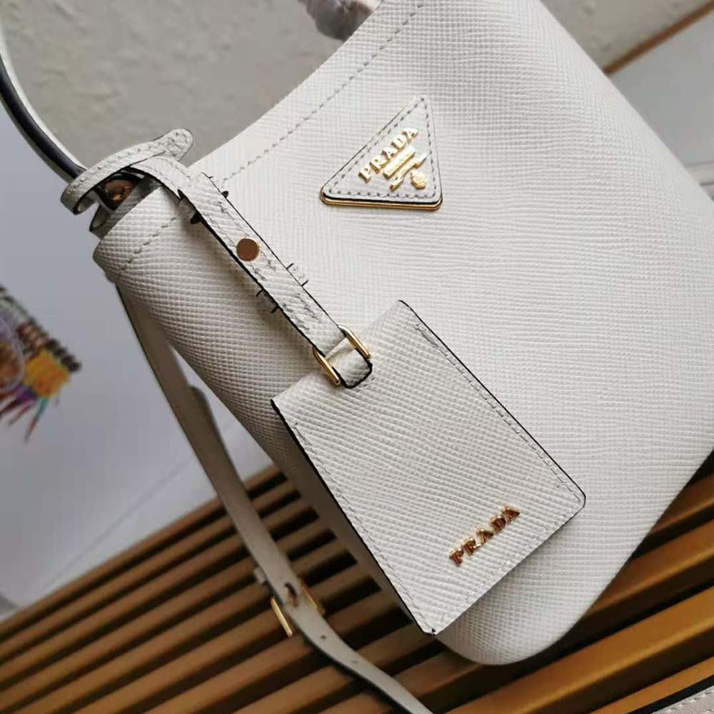 Prada Women Small Saffiano Leather Prada Panier Bag-White - image 7